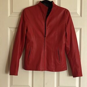Italian Designer Vera Pelle Red moto leather jacket.